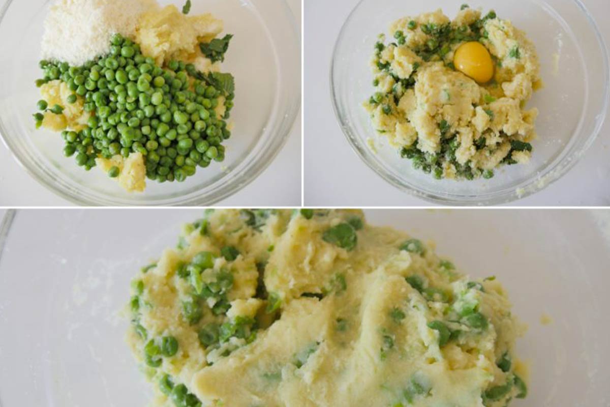 Preparazione burger di patate e piselli